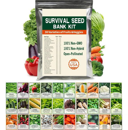 Open Seed Vault 30,000 Non GMO Heirloom Vegetable Seeds - 30 Variety Pack for Gardening, Survival Gear, and Emergency Supplies Kit-seeds